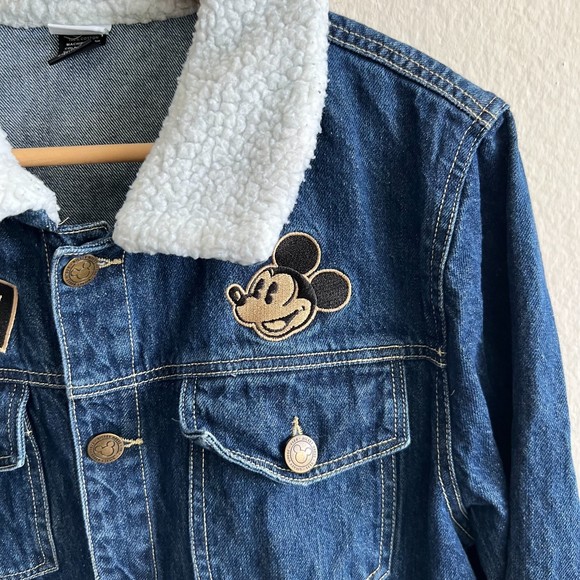 DISNEY Mickey Mouse Sherpa Collar Denim Jean Jacket Womens Medium - Picture 4 of 10
